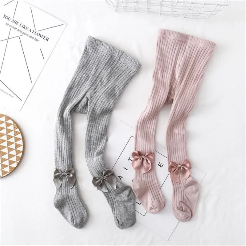 Колготки для маленьких девочек однотонные чулки с бантом Мягкие хлопковые