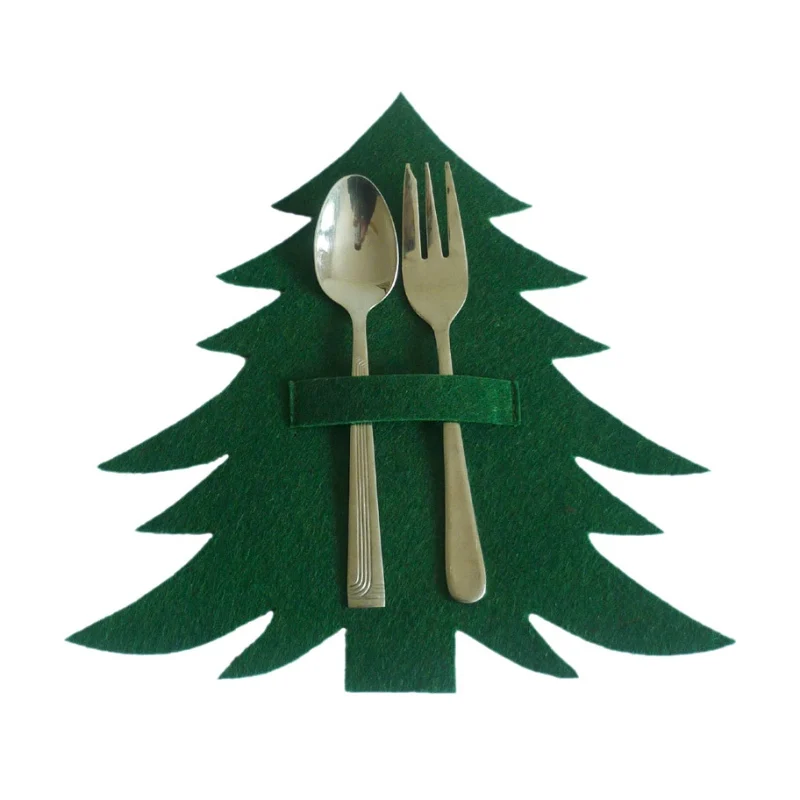 Christmas Tree Design Spoons Forks Bag Decorative Party Ornaments Tableware Holder Bags | Дом и сад
