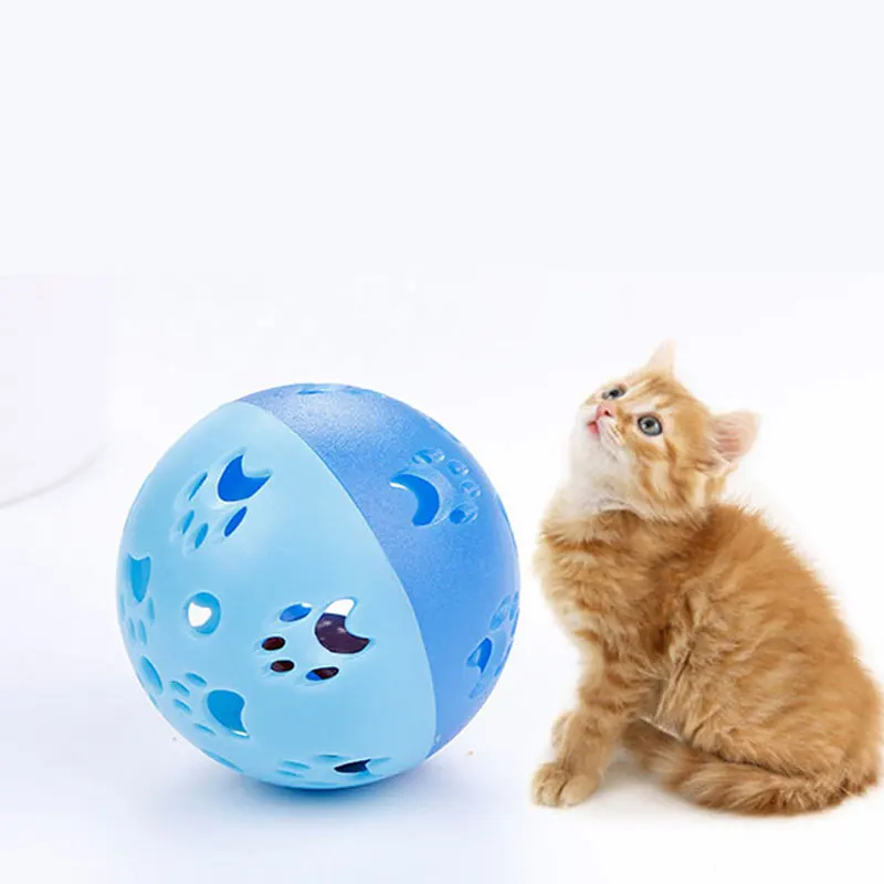 

1pc Cat Toy Paw Print Candy Color Hollowed-out Bell Self-excited Interactive Pet Cat Supplies Cat Toy Bell Ball