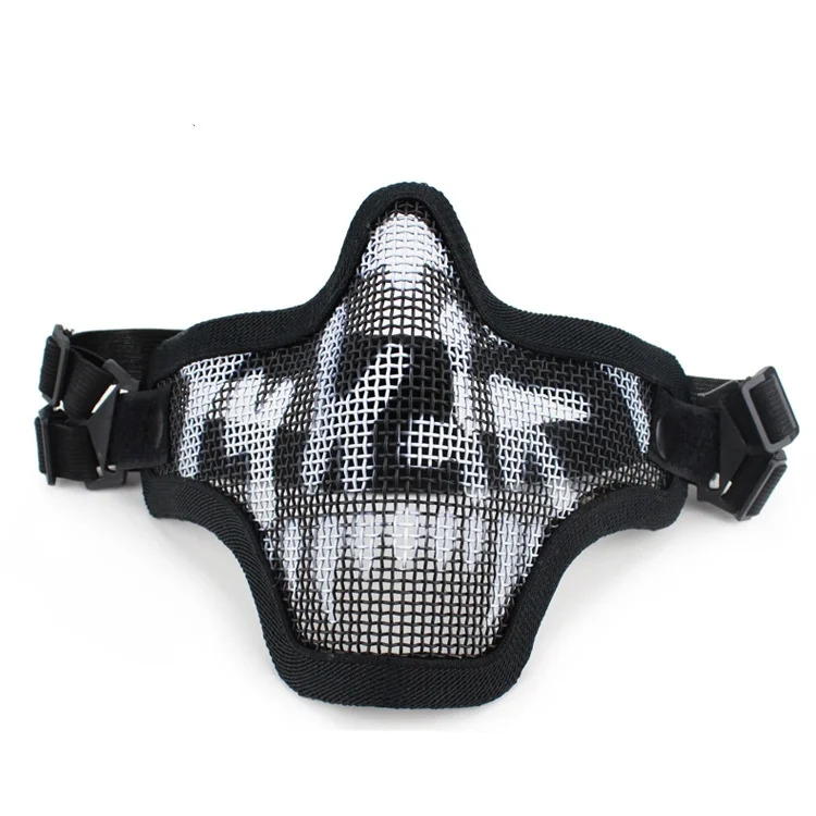 Black-Skull V1 Strike металлическая сетка череп Нижняя тактическая Половина лица маска милитари, Армейская, для охоты аксессуары вагаме страйкбол пейнтбол маски - Цвет: Black-Skull
