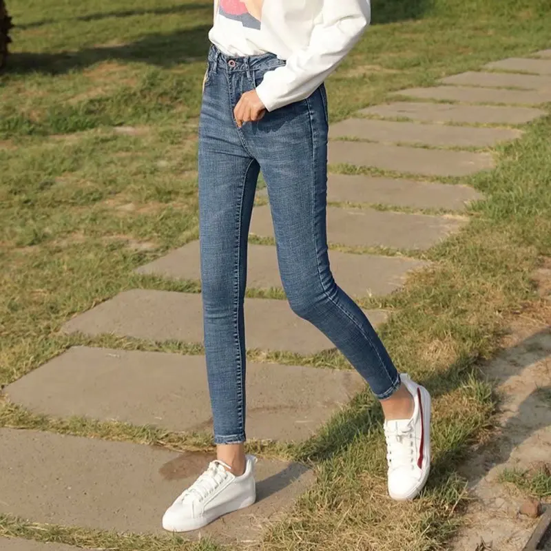 

Jeans for Female High Waist Ankle Length Pants 2019 Autumn and Winter New Skinny Cuffs Pencil Pants Plus Size