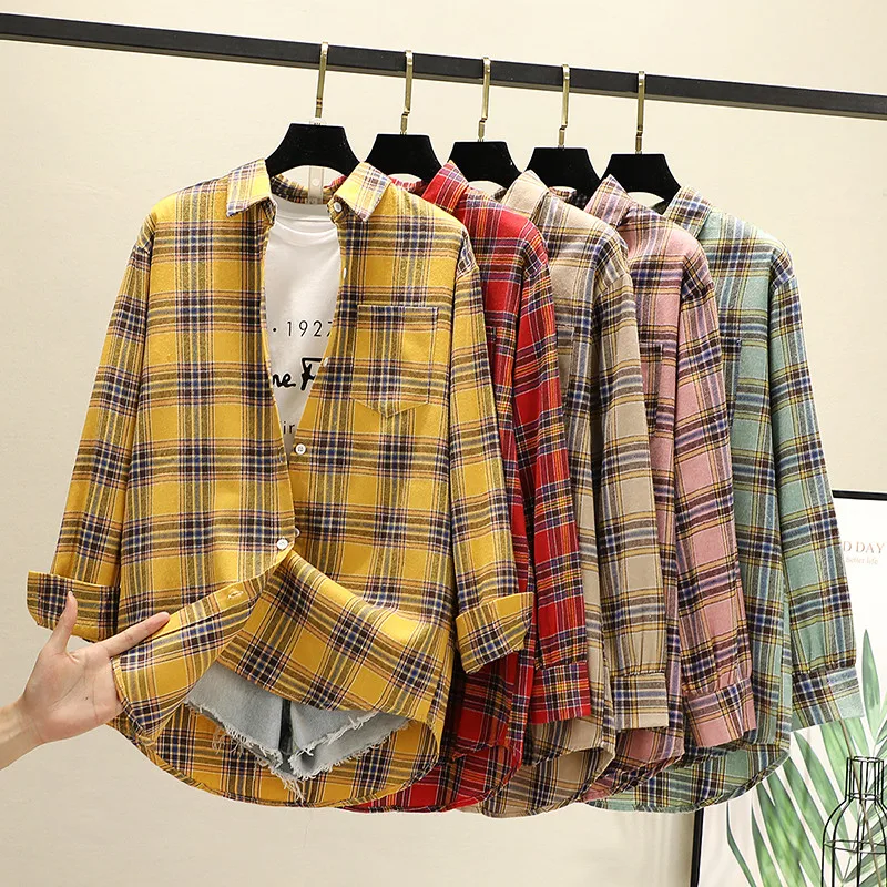 Plaid Women Blouses Shirts Tunic Womens Tops 2020 Womenswear Long Sleeve Clothing Button Up Down Outwear OL Loose Designer Good