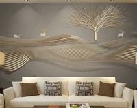milofi customized 3d large wallpaper mural creative tree abstract line elk golden embossed line background wall