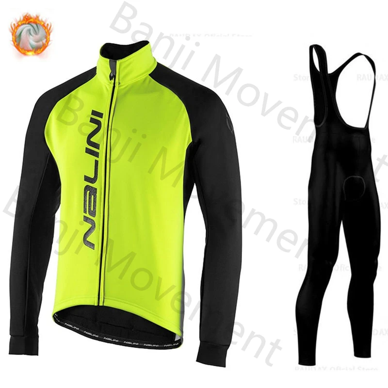 Ropa Ciclismo теплый Nalini зимний теплый флисовый мужской костюм Джерси для езды на велосипеде MTB Одежда комбинезон комплект - Цвет: cycling jersey set 2