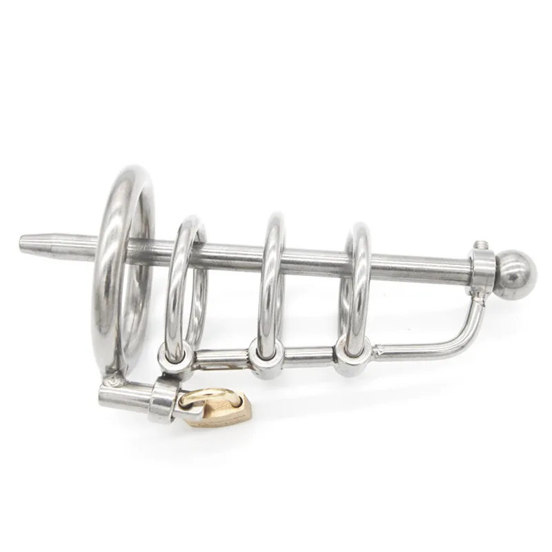 

Male Chastity Device Penis Ring Cock Cage with Urethral Catheter Urethra Dilator Stretcher Stainless Steel XCXA061