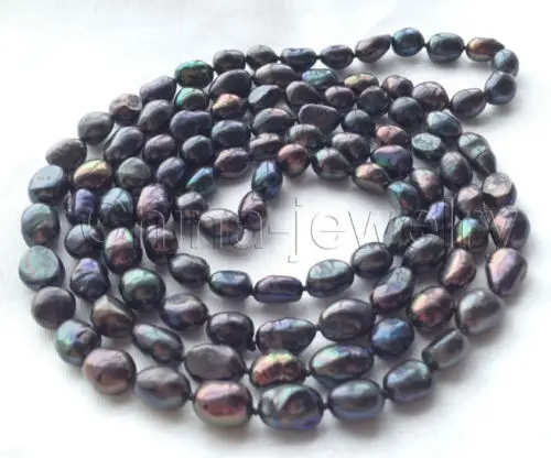 

FREE shipping> >>>Pretty 45" 9-12mm black baroque freshwater pearl necklace