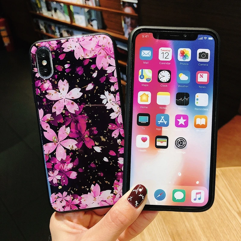 Чехол для телефона с цветком сакуры из золотой фольги iPhone 6 6s 7 8 Plus мягкий чехол
