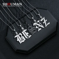 shouman gothic initial alphabet a z letter box chain necklace wholesale 316l stainless steel men girl women jewelry