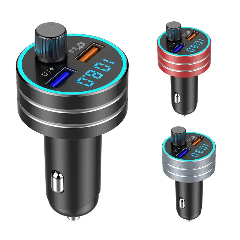 

12-24V 87.5-108MHz Car Bluetooth 5.0 Handsfree FM Transmitter MP3 Player Adapter Dual USB Charger Aluminium Alloy ABS