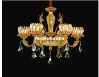 Bronze Material E14 Antique Home Deco Crystal Chandelier Lingting Copper Luxurious Brass Crystal Lamp Lustre Suspension Lighting