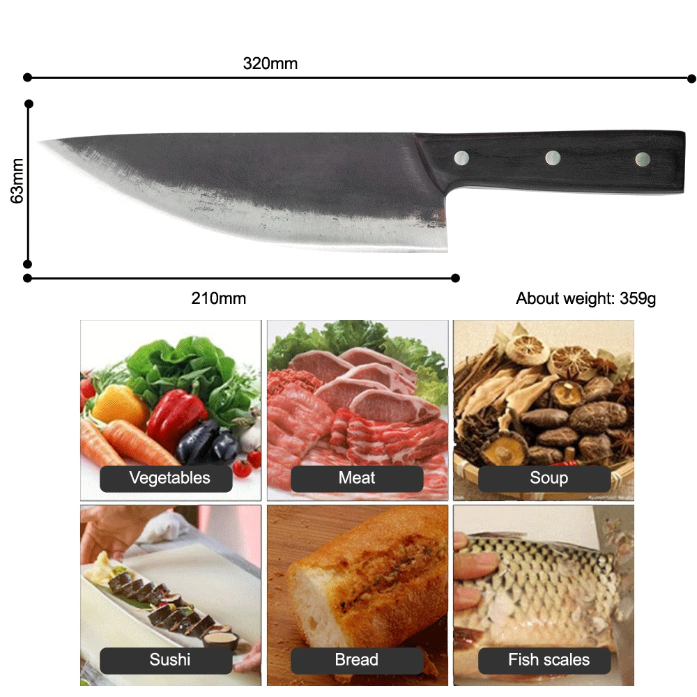 Кованый нож шеф повара ручной работы деревянная ручка Tang Высокоуглеродистая