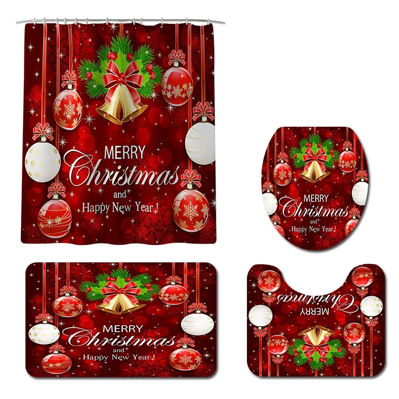 Рождественская занавеска для душа ванной Противоскользящий коврик унитаза