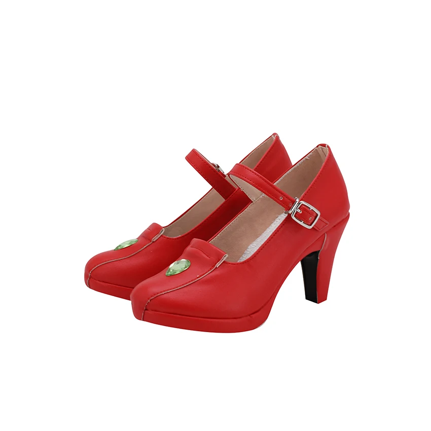 Цельные туфли для косплея красные на шпильке с закрытым носком кожаные
