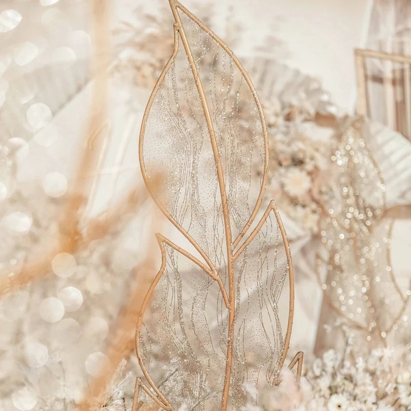 Pantalla de pluma de encaje de hierro forjado, accesorios creativos para bodas, fondo de pantalla, estante de hierro forjado-1