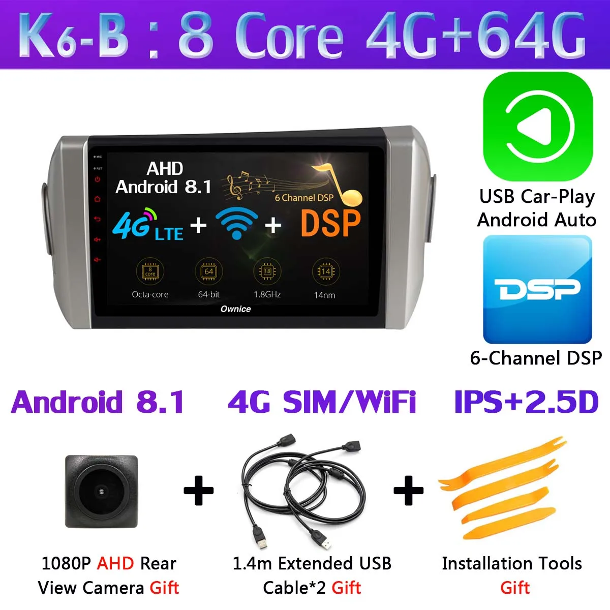 K6-B-CarPlay Панорамная камера 360 ° Android 9,0 4 Гб+ 64 ГБ Автомобильный DVD для Toyota Innova Crystal gps Радио SPDIF DSP CarPlay - Цвет: K6-B-CarPlay