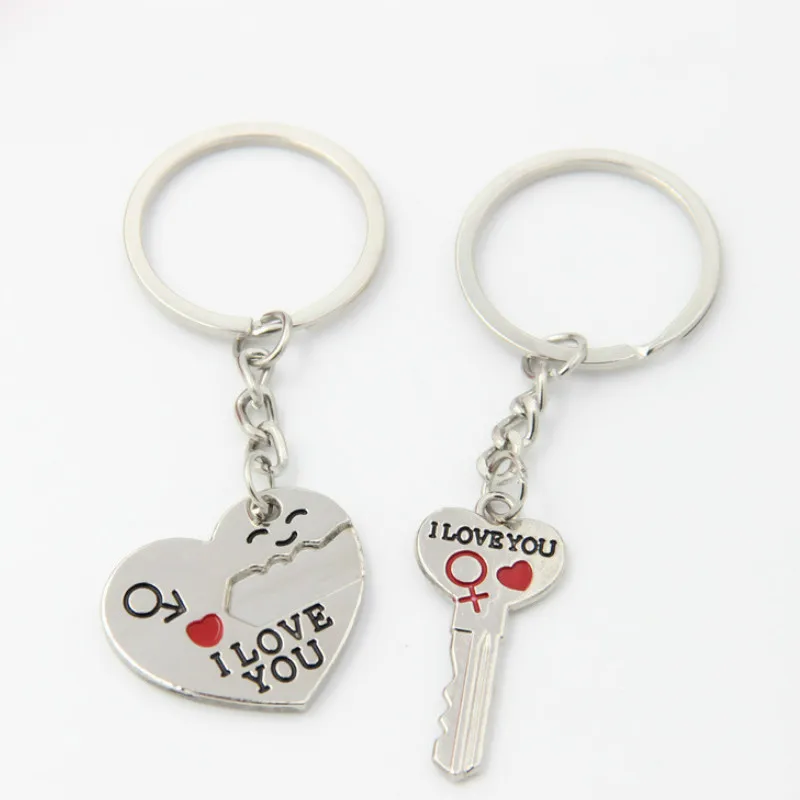 Креативный металлический брелок для пары в форме сердца с улыбающимся лицом