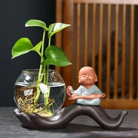 creative little monk ceramic hydroponic succulents flower pot vase small ornaments home living room decor tea pet accessories