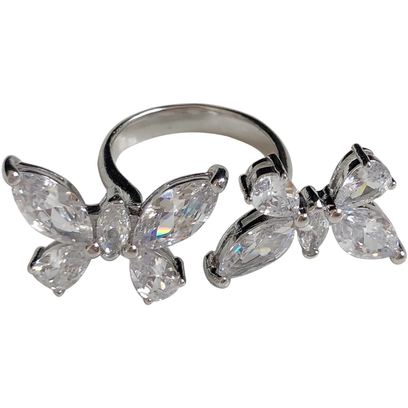 

Delicate Jewelry Ring Hot Selling High Quality Shiny Clear Zircon Ring Chain Tassel Butterfly Women Finger Ring For Lady Girl