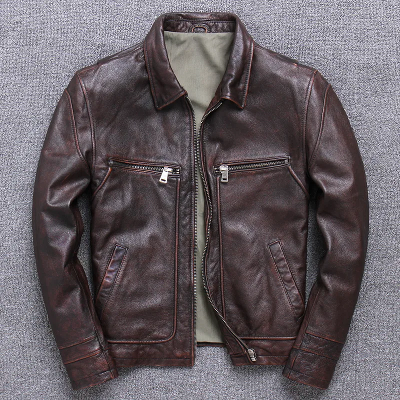 

Vintage Mens Genuine Leather Jackets and Coat Motorcycle Real Cow Cowhide Casual Brown Jacket jaqueta de couro Plus Size 4XL
