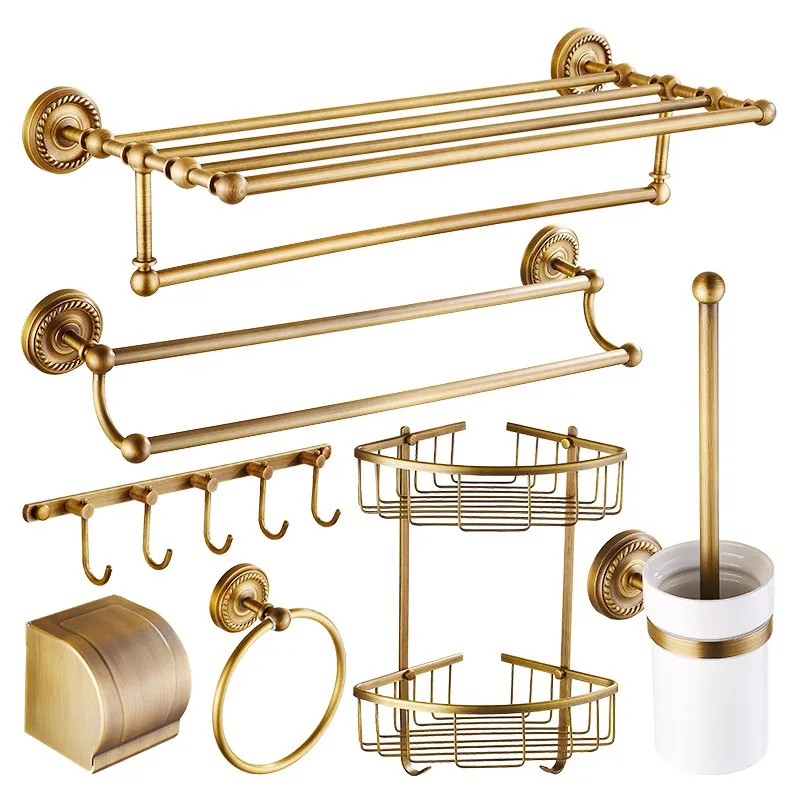 

Solid Brass European Bathroom Accessories Set Antique Carved Bathroom Hardware Sets Luxury Bathroom Products