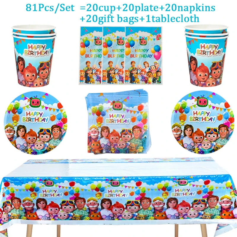 

Cocomelon Party Supplies Decoration For Girl Boy Cocomelon Birthday Party Gift Bags Paper Cup Plates Napkin Supplies Baby Shower