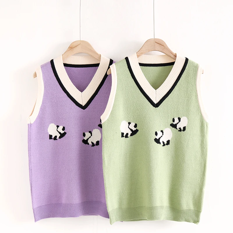 

Sweet Panda Cute Knit Women Sweater Vest 2021 Winter Warm Sleeveless Pullover Jumpers Korean Fashion Female Harajuku Soft Tops