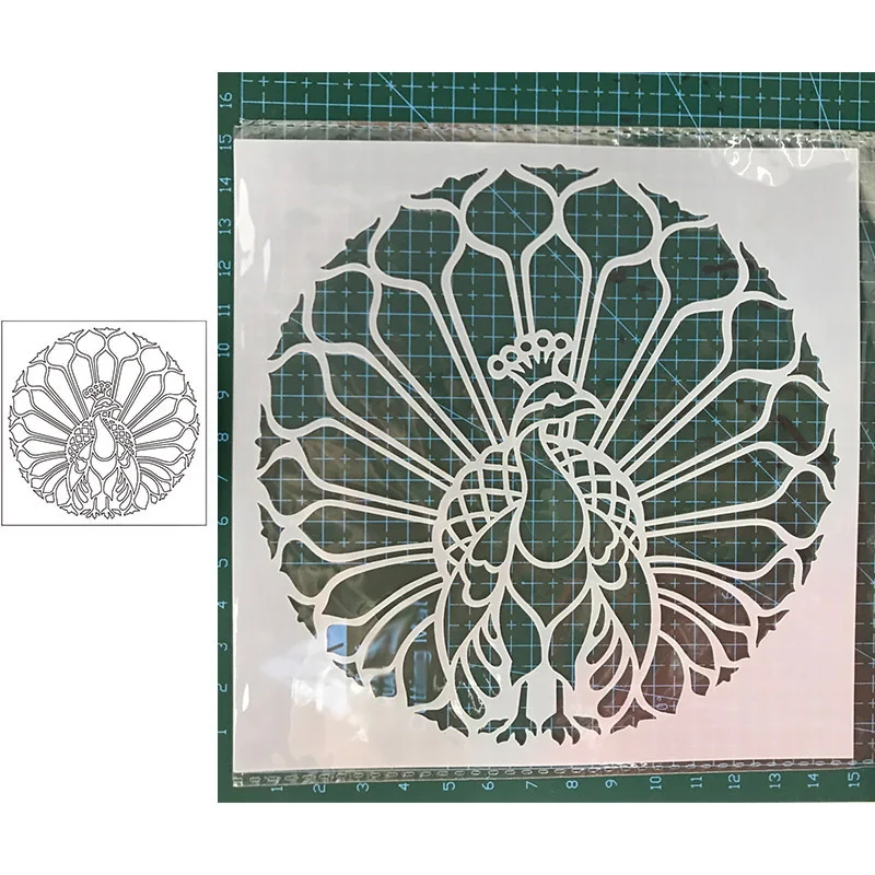 Пластиковые трафареты с круглым узором павлина для самостоятельного