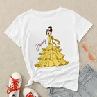 Летняя футболка с принтом принцессы Белль Красавица и чудовище, персональная футболка для девочек, Повседневная Свободная футболка в стиле Харадзюку