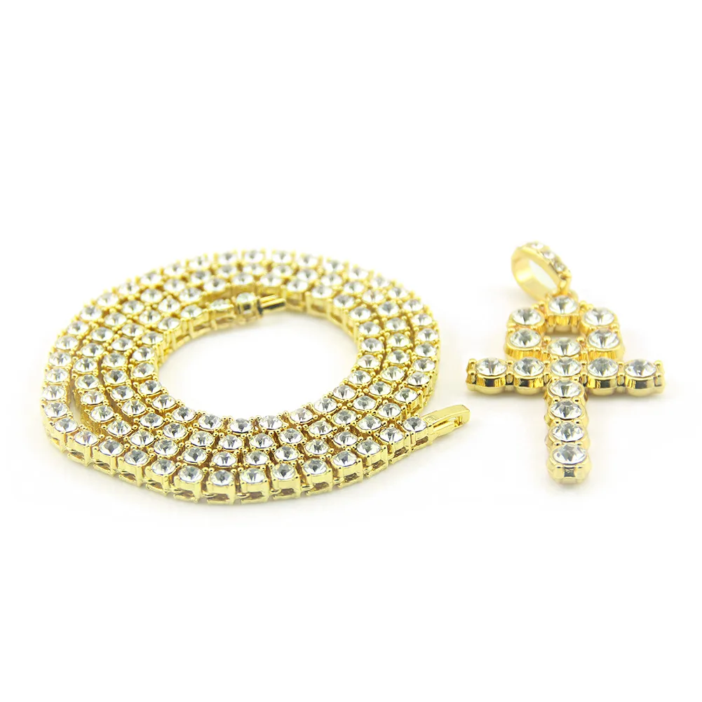 

Egyptian Ankh Rhinestone Cross Pendant Pendant Nightclub Hip Hop Necklace Accessories for Men and Women