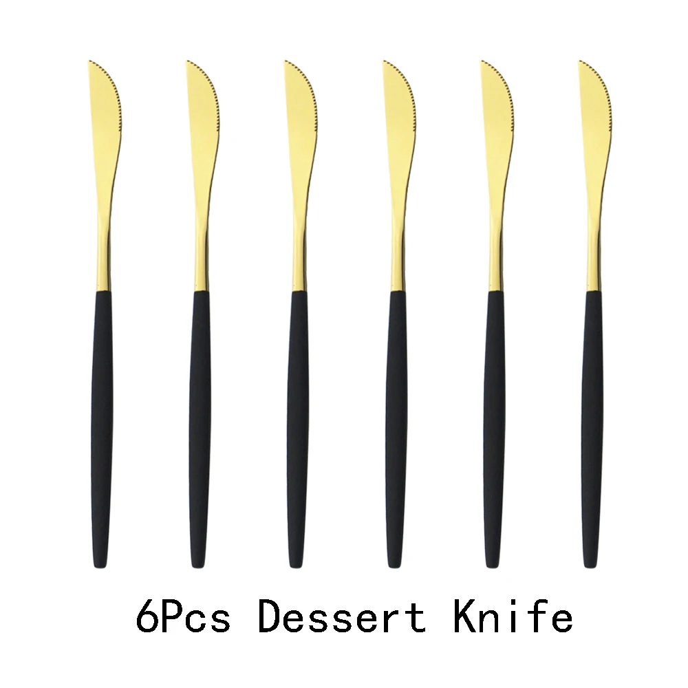 

Cutlery Mirror Stainless Steel Kitchen Flatware Tableware Silverware 6Pcs Black Gold Dessert Knives Set Fruit Knife Dinnerware