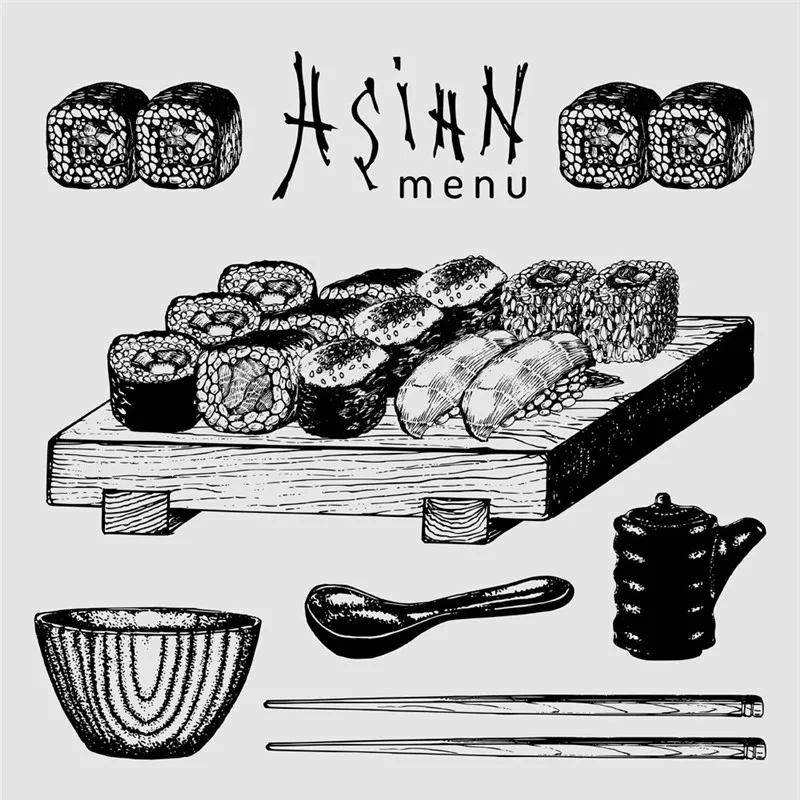 

New 2021 Variety Food Stamps Sushi Tea Onigiri Salmon Delicacy Scrapbooking Paper Background Frame Card Craft No Cutting Die