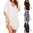 Размера плюс, женские модные однотонные Цвет с v-образным вырезом с длинным рукавом t-рубашка кофта короткие пляжная блузка рубашка платье Модная элегантная женская обувь в простом стиле; Vestido