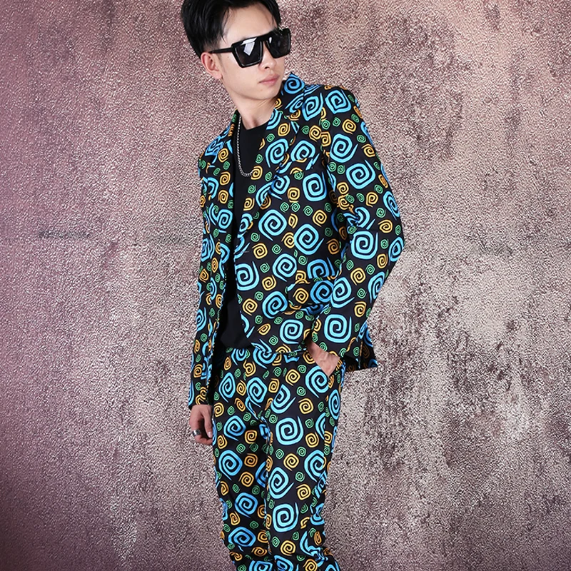 

Men 2PCS Suits Sets (jacket+pant) Male Streetwear Hip Hop Casual Slim Fit Suit Blazer Jacket Pant Stage Clothing Can Custom Made