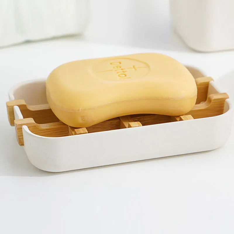 

Hot Sold Soap Case Bathroom Bamboo Fiber Soap Dish Drain Soap Dish Detachable Design Easy To Clean Portable Soap Bar Holder