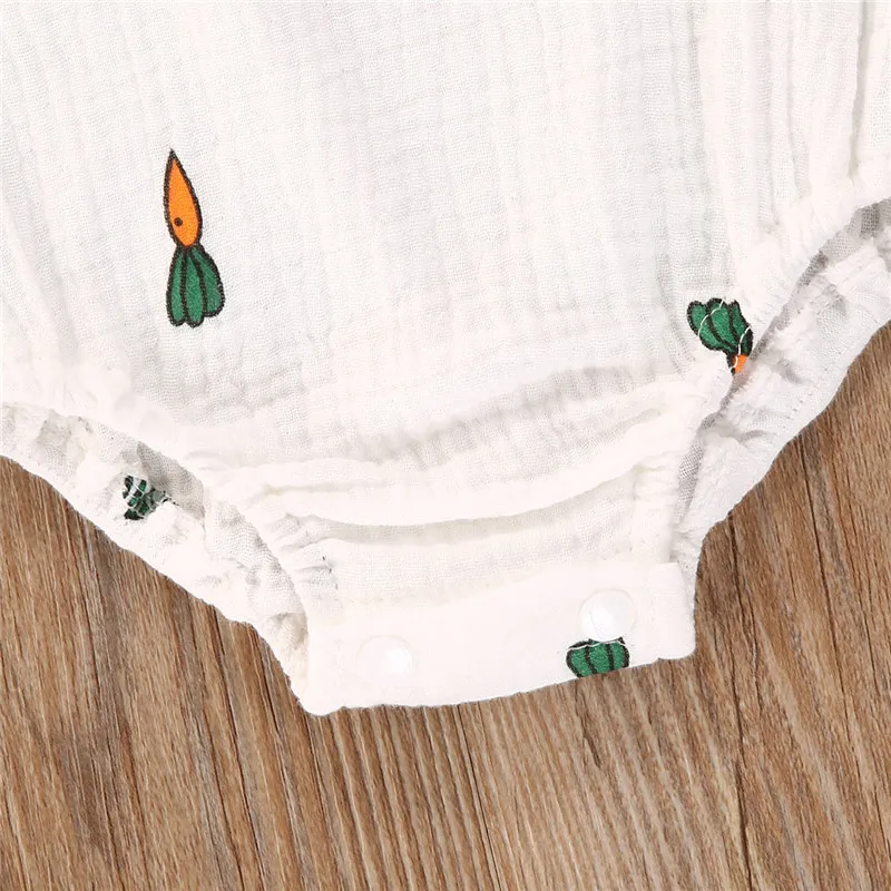 

2020 Summer Infant Toddler Baby Boys Girls Sleeveless Cactus Print Button Rompers Jumpsuit Baby Cotton Linen One-piece Outfits