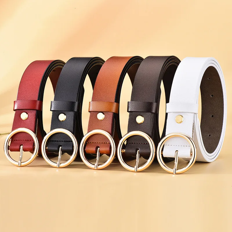 

Leather Belts for Women Fashion Jeans Classic Retro Simple Round Buckle Female pin new Denim dress Sword goth Luxury punk gothic