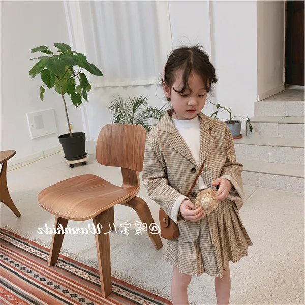 2pcs Kids Suits for Girls Kids Blazers Jackets+plaid Skirts Kids Girls Outerwear Jackets Set Girl Set Clothes Blazers Coat