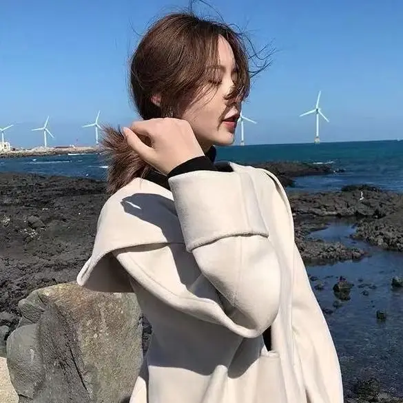 

Double-sided woolen coat autumn and winter all-match small fragrance French cloak woolen coat women's short