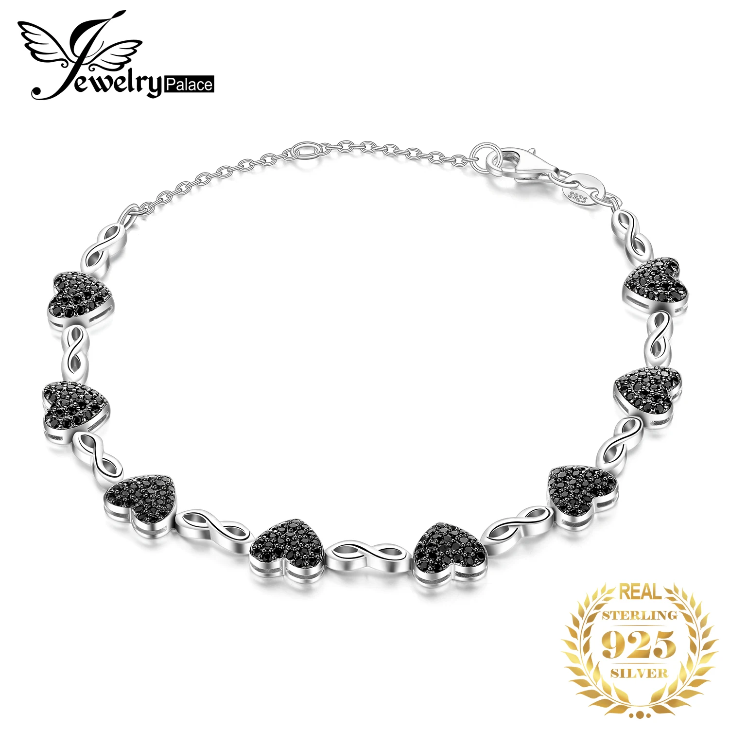 JewelryPalace сердце натуральный черный Шпинель 925 стерлингового серебра браслет