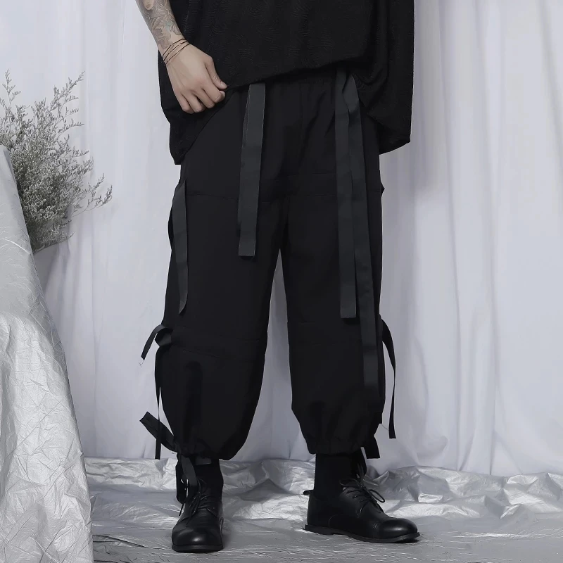

Men's Casual Wide Leg Pants Large Size Fashion Solid Color Fashion Style Double Waist Splicing Streamer Loose Pants