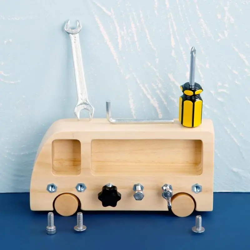 

Wooden Busy Bus Childhood Education Toys Children Twist Screws Nuts Tools Daily Life Teaching Aids Learning & Education