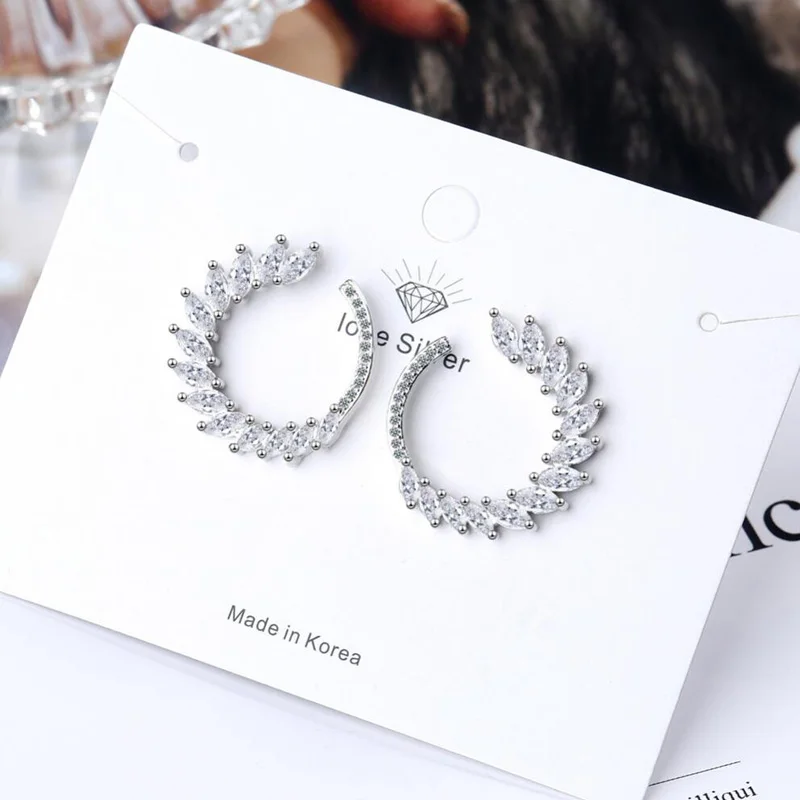 2020 Exquisite Luxury Zircon Circle Stud Earrings Women Jewelry 925 Sterling Silver Earring Female Wedding Accessories KOFSAC