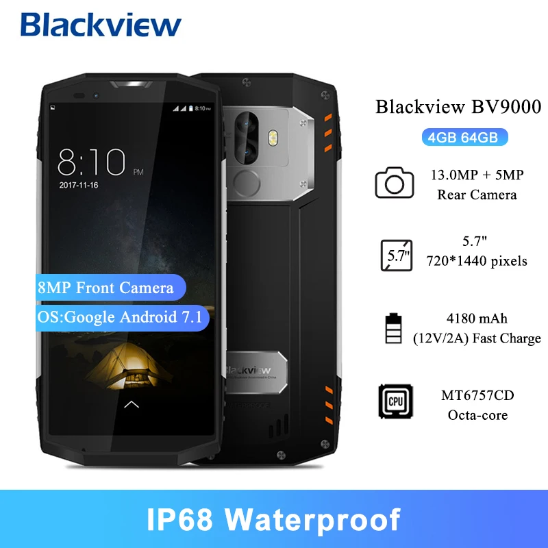 Blackview BV9000 IP68 Водонепроницаемый смартфонов 5 7 &quotMTK6757CD Octa Core 13MP сзади Камера 4180 мА/ч
