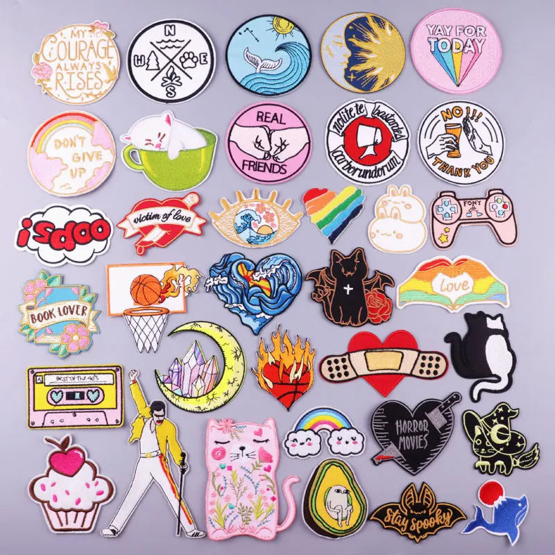 

Cute Animal Patch For Kids Clothing Cat Love Embroidered Patches Stripes Patches On Clothes T-shirt Badges On Backpack Decor