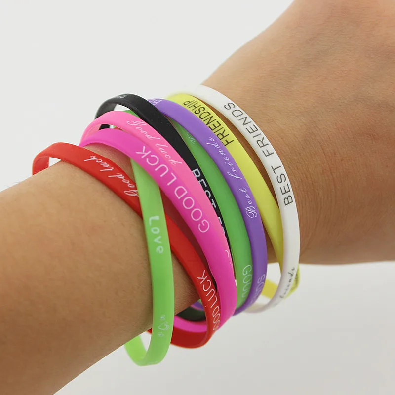 

Wholesale 100PCS silicone bracelet 5MM wide color sports bracelet Fashion rubber wrist strap jewelry gift