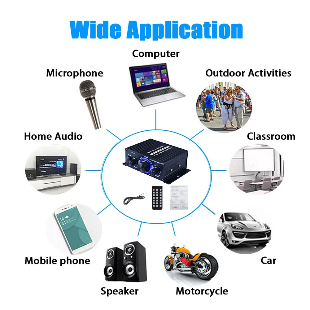 AK-170 Home усилитель Bluetooth-совместимый HiFi стерео аудио мощности 200 Вт + двухканальный
