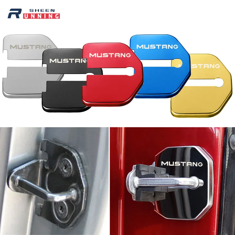 4PCS Car Door Lock Cover Protect Buckle Cover Latch Stop Anti Rust Car Accessories For Ford Mustang Car Styling