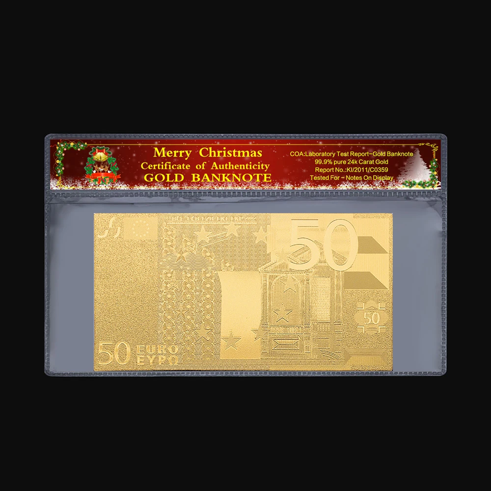 Подарок памятная монета евро 50 старинные банкноты 24k позолоченный