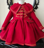 1 12y baby girl autumn winter handmand customized palace england spanish red princess wool coat for christmas casual