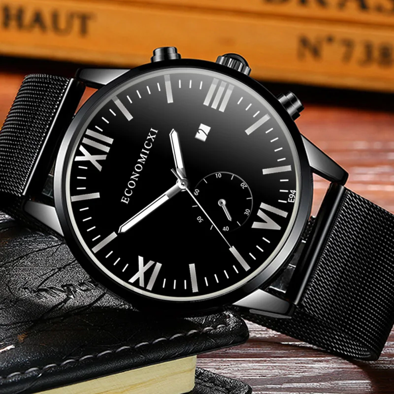 

Retro Mens Watch Casual Simple Luminous Business Quartz Watches Stainless Date Mesh Strap Relogio Masculino Gift WristWatch